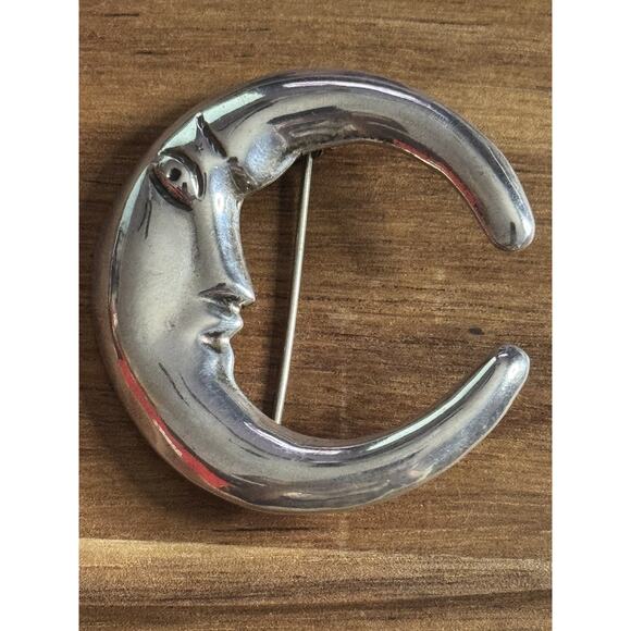 Vintage Taxco Sterling Silver Moon Face Celestial Brooch Pin  Vintage Taxco Sterling Silver Moon Face Celestial Brooch Pin Signed FUE TV41 14g